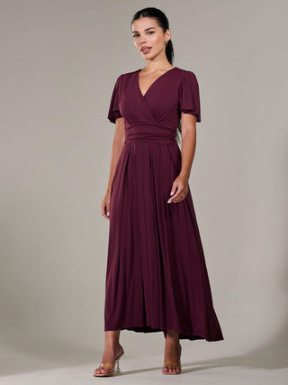 Petite Short Sleeve Soft Silky Jersey Maxi Dress, Burgundy Jolie Moi Retail Petite Short Sleeve Soft Silky Jersey Maxi Dress, Burgundy Jolie Moi Retail