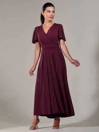 Petite Short Sleeve Soft Silky Jersey Maxi Dress, Burgundy