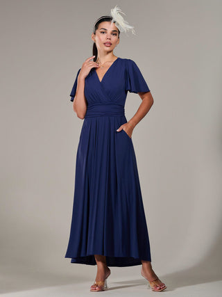 Maxi Dress Petite Cobalt Blue Dress Formal Dress Short Sleeve Navy