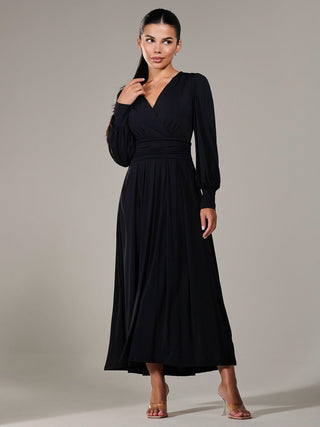 Petite Long Sleeve Soft Silky Jersey Maxi Dress, Black Jolie Moi Retail Petite Long Sleeve Soft Silky Jersey Maxi Dress, Black Jolie Moi Retail