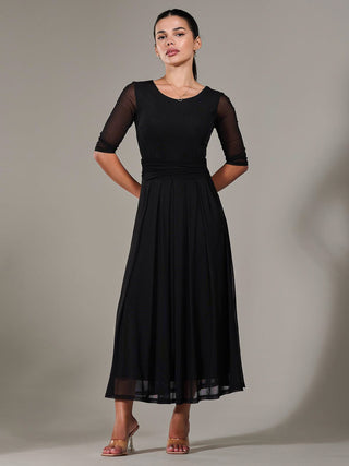 Petite Pleated Half Sleeve Midi Dress, Black Jolie Moi Retail Petite Pleated Half Sleeve Midi Dress, Black Jolie Moi Retail
