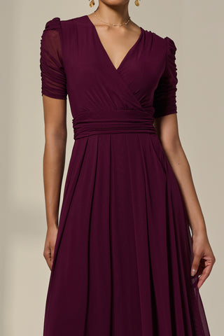 Petite Wrap Front Puff Sleeve Midaxi Dress, Dark Purple