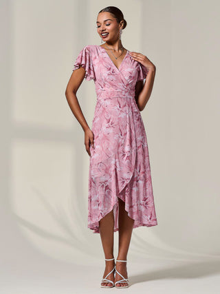 Petite Mesh Short Sleeve Wrap Midaxi Dress, Pink Floral Jolie Moi Retail Petite Mesh Short Sleeve Wrap Midaxi Dress, Pink Floral Jolie Moi Retail