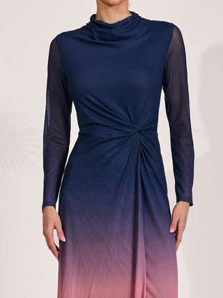 Petite Long Sleeve Mesh Maxi Dress, Pink Multi