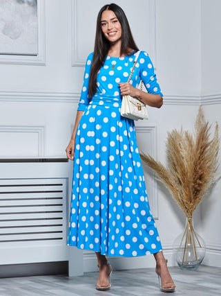 Jolie Moi Deasia Polka Dot Print Maxi Dress, Blue Polka