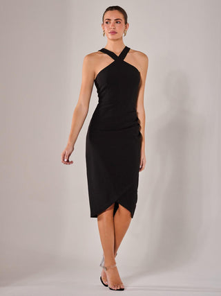 Cross Over Halter Neck Midi Dress, Black Jolie Moi Retail Cross Over Halter Neck Midi Dress, Black Jolie Moi Retail