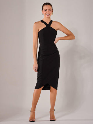 Cross Over Halter Neck Midi Dress, Black Jolie Moi Retail Cross Over Halter Neck Midi Dress, Black Jolie Moi Retail