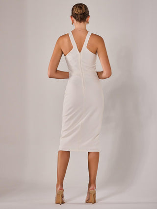 Cross Over Halter Neck Midi Dress, White Jolie Moi Retail Cross Over Halter Neck Midi Dress, White Jolie Moi Retail