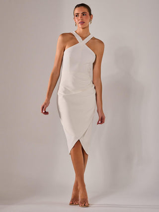Cross Over Halter Neck Midi Dress, White Jolie Moi Retail Cross Over Halter Neck Midi Dress, White Jolie Moi Retail