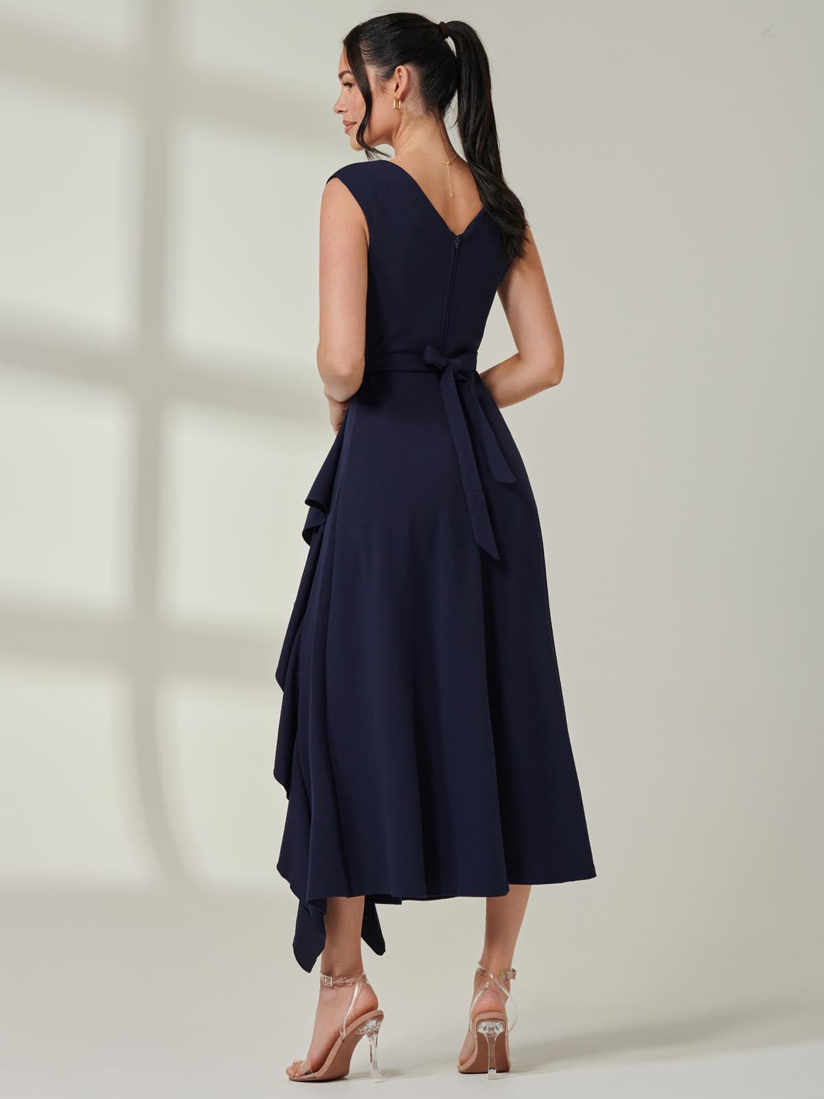 Wrap Front Frill Detail Maxi Dress Navy Jolie Moi Retail