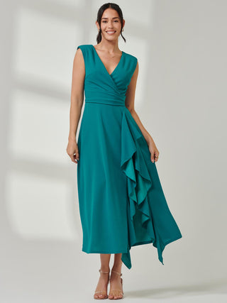 Wrap Front Frill Detail Maxi Dress, Teal