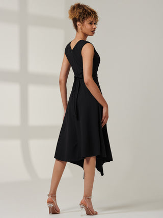 Ruffle Detail Midi Dress, Black