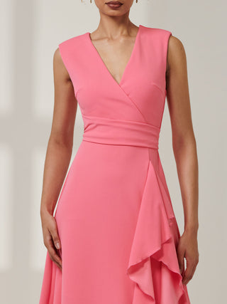 Ruffle Detail Midi Dress Pink