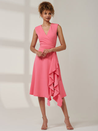 Ruffle Detail Midi Dress Pink