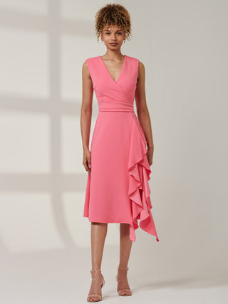 Ruffle Detail Midi Dress Pink