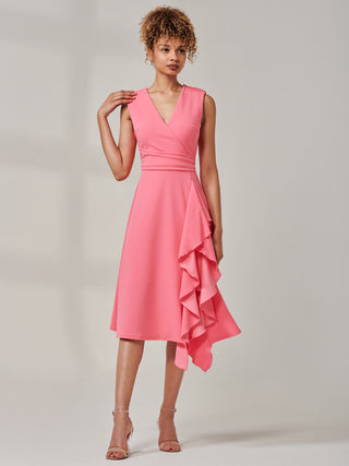 Ruffle Detail Midi Dress Pink