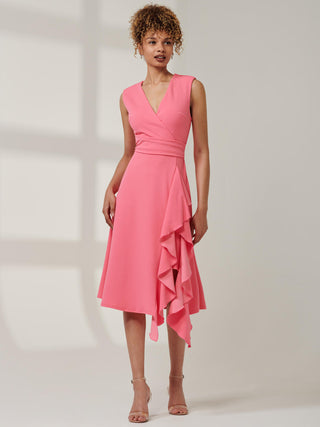 Qiana Ruffle Detail Midi Dress, Pink