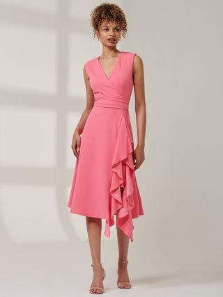 Ruffle Detail Midi Dress Pink