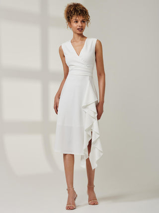 Qiana Ruffle Detail Midi Dress, White