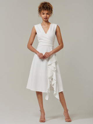 Qiana Ruffle Detail Midi Dress, White