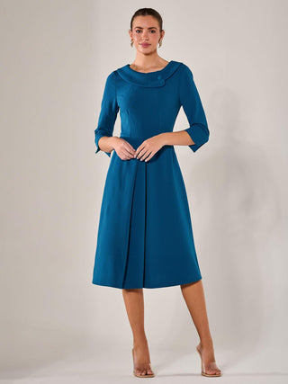 Roll Collar Long Sleeve Midi Dress, Teal Jolie Moi Retail Roll Collar Long Sleeve Midi Dress, Teal Jolie Moi Retail