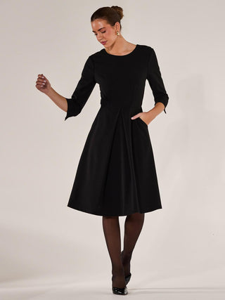 Round Neck 3/4 Sleeve Midi Dress, Black Jolie Moi Retail Round Neck 3/4 Sleeve Midi Dress, Black Jolie Moi Retail
