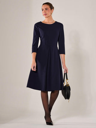 Round Neck 3/4 Sleeve Midi Dress, Navy – Jolie Moi Retail Round Neck 3/4 Sleeve Midi Dress, Navy – Jolie Moi Retail