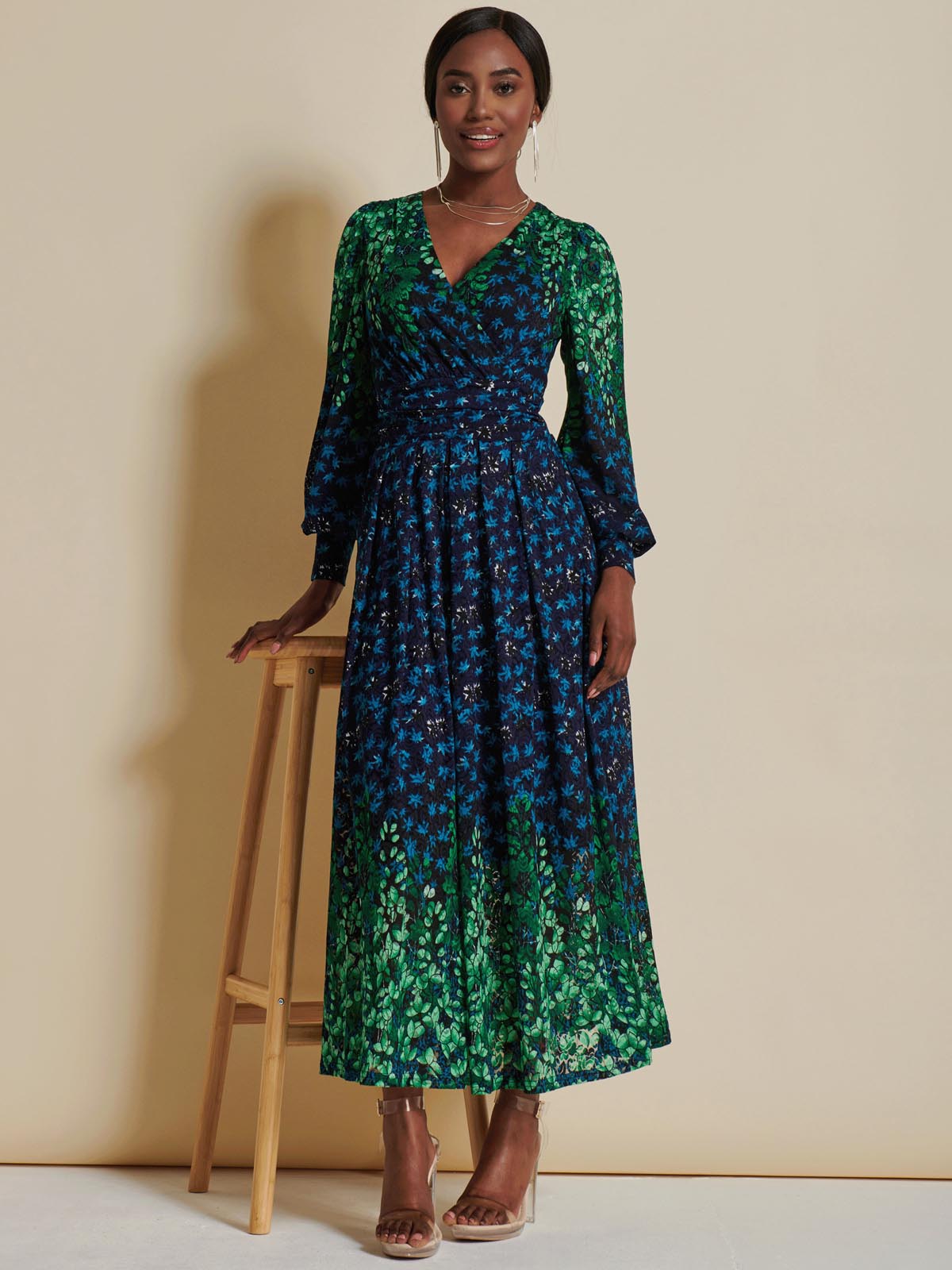 Quiyn Symmetrical Print Lace Maxi Dress, Blue Multi Jolie Moi Retail