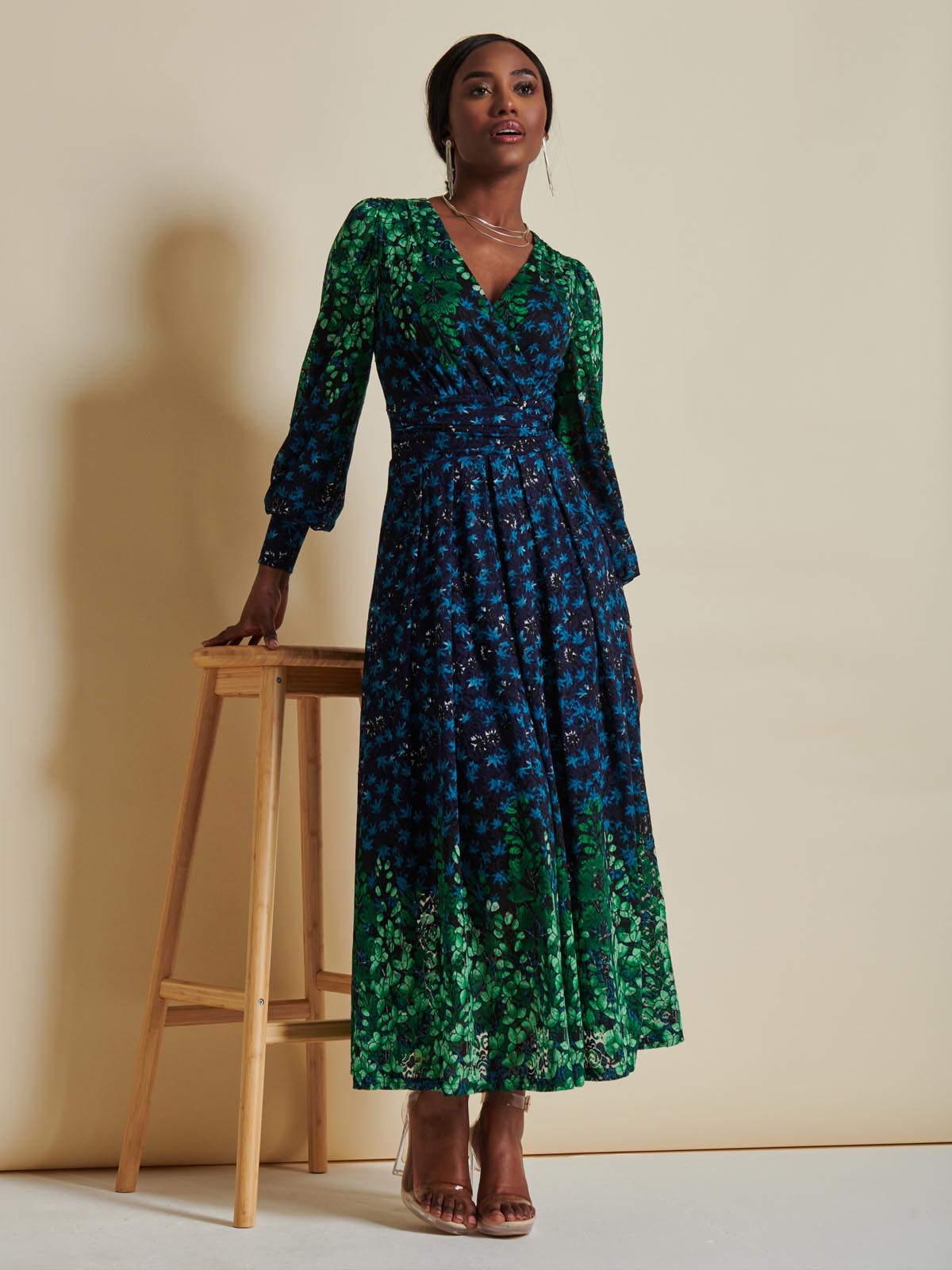 Quiyn Symmetrical Print Lace Maxi Dress, Blue Multi Jolie Moi Retail