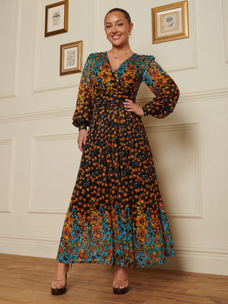 Quiyn Symmetrical Print Lace Maxi Dress, Orange Multi