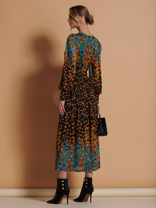 Quiyn Symmetrical Print Lace Maxi Dress, Orange Multi