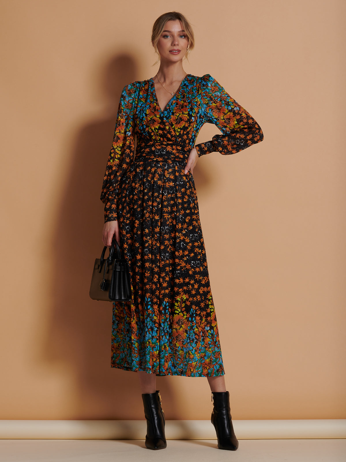 Orange print maxi outlet dress