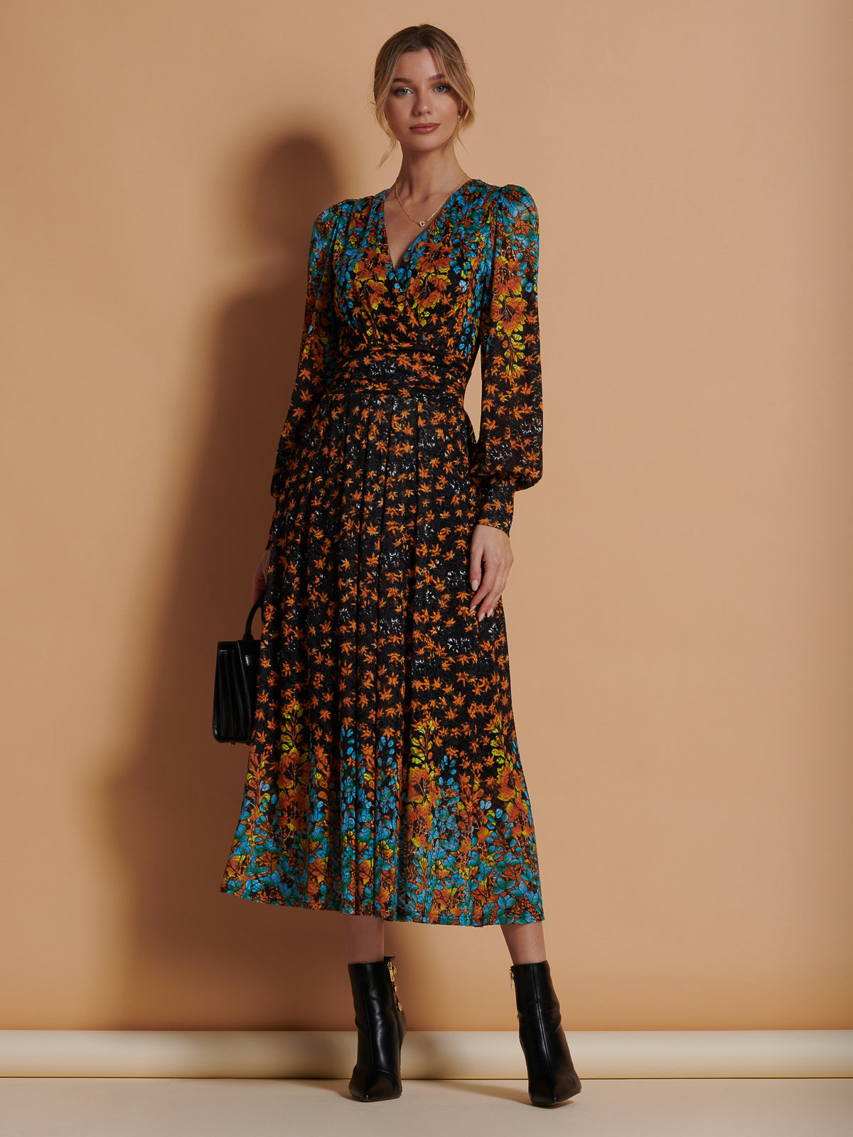 Quiyn Symmetrical Print Lace Maxi Dress, Orange Multi Jolie Moi Retail
