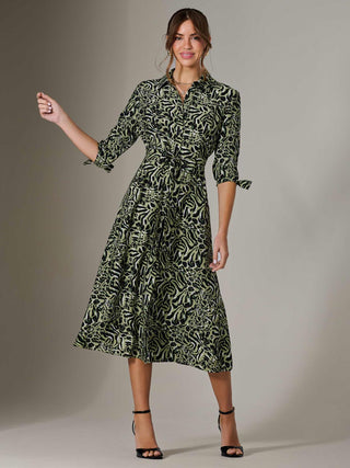Tie Sleeve Shirt Maxi Dress, Green Leopard Jolie Moi Retail Tie Sleeve Shirt Maxi Dress, Green Leopard Jolie Moi Retail