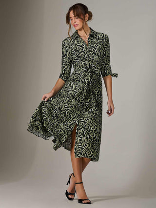 Tie Sleeve Shirt Maxi Dress, Green Leopard Jolie Moi Retail Tie Sleeve Shirt Maxi Dress, Green Leopard Jolie Moi Retail