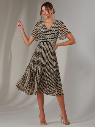 cream chiffon wrap dress Women's Cream Chiffon Exaggerated Sleeve Mini Dress