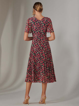 Pleated Midaxi Dress Pink Floral