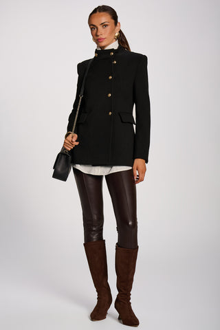 Military Structured Stand Collar Jacket, Black