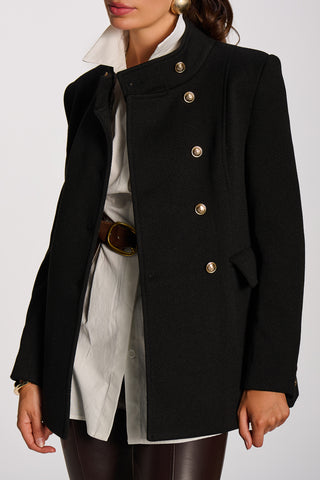 Military Structured Stand Collar Jacket, Black
