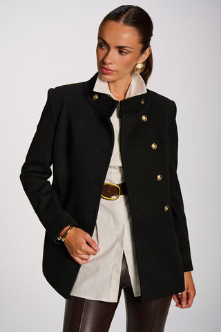 Military Structured Stand Collar Jacket, Black