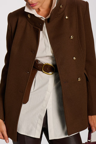 Military Structured Stand Collar Jacket, Brown
