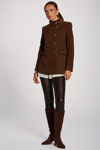 Military Structured Stand Collar Jacket, Brown