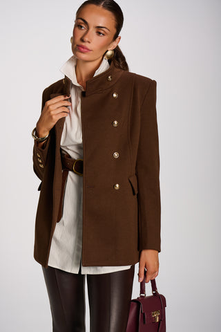 Military Structured Stand Collar Jacket, Brown
