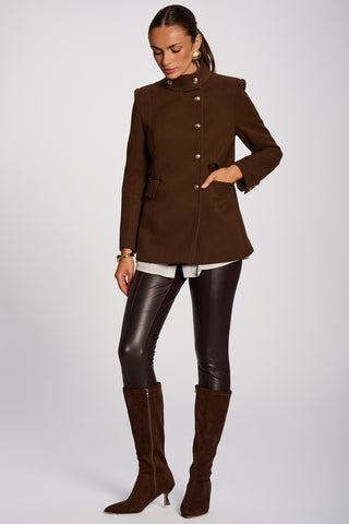Military Structured Stand Collar Jacket, Brown