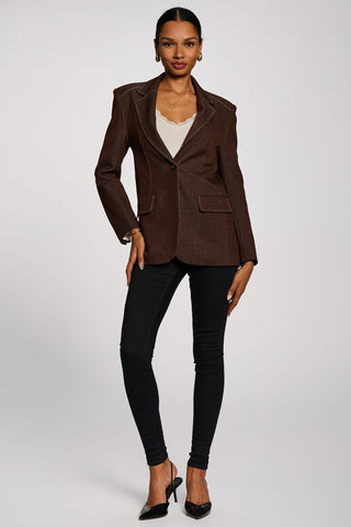 Oversized Single-Breasted Denim Blazer, Brown