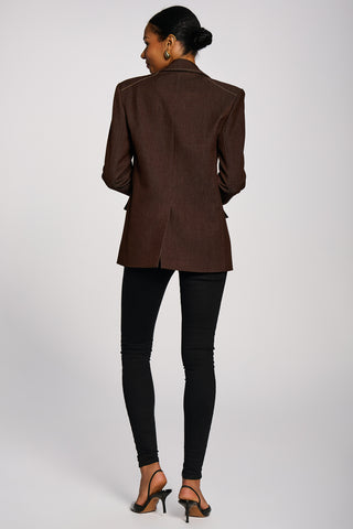 Oversized Single-Breasted Denim Blazer, Brown