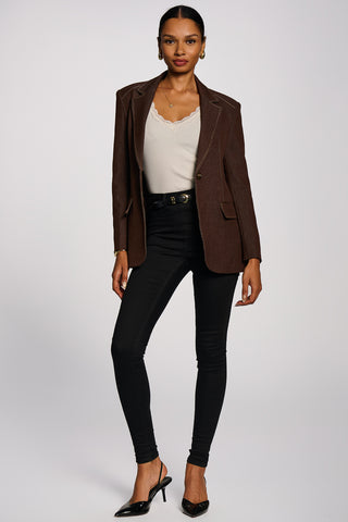Oversized Single-Breasted Denim Blazer, Brown