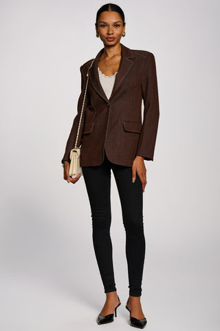 Oversized Single-Breasted Denim Blazer, Brown