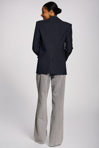 Oversized Single-Breasted Denim Blazer, Navy