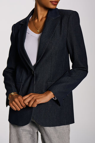 Oversized Single-Breasted Denim Blazer, Navy